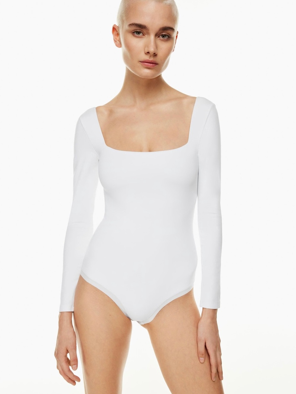 Aritzia Babaton Contour Squareneck Long Sleeve Bodysuit in White